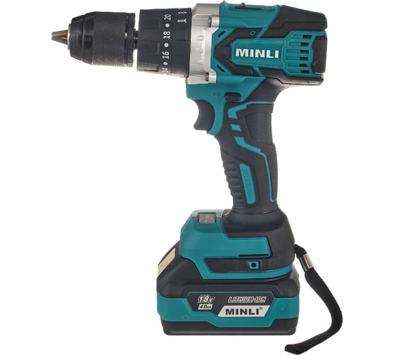 Аккумуляторная бесщеточная ударная дрель-шуруповерт MINLI 13 mm 80N.m Li-ion 18Vx2 DC105-4.0A