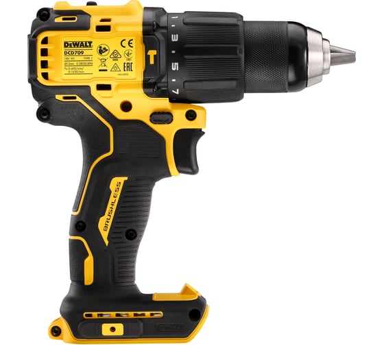 Аккумуляторная ударная дрель-шуруповерт DEWALT DCD709M2T, 18 В, 1650 об/мин, 28050 уд/мин, с 2 АКБ 4 Ач и ЗУ, в кейсе TSTAK DCD709M2T-QW
