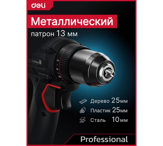 Дрель-шуруповерт аккумуляторная DELI DE-DZ20-2D2 (2 акб, 20В х 2Ач, ЗУ, патрон 13мм, 70Нм, сумка) 164327