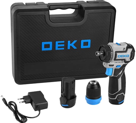 Дрель-шуруповерт аккумуляторная бесщеточная компактная DEKO Loner 12V PRO в кейсе со съёмным патроном, 12В, 2x3.0Ач 085-1122