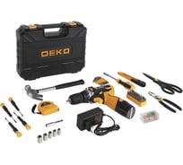 Аккумуляторная дрель DEKO DKCD12FU-Li в кейсе + набор инструментов для дома 104 шт, 12В, 1x2.0 Ач, 063-4112