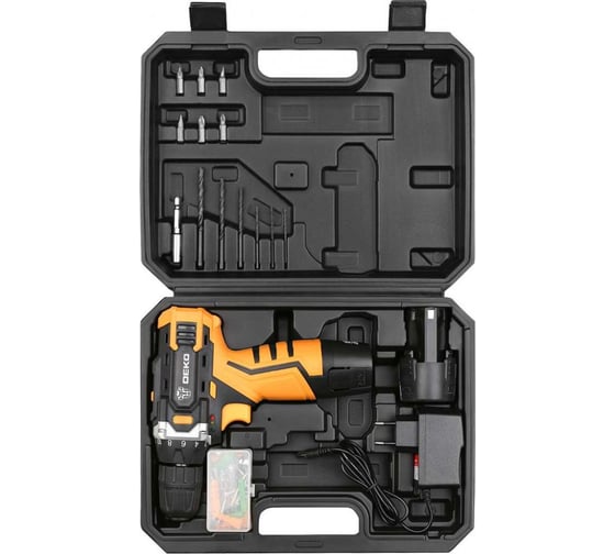 Аккумуляторная дрель DEKO 12В + набор 63 инструмента в кейсе DKCD12FU-Li 2.0Ahx2 63 tools + 063-4094
