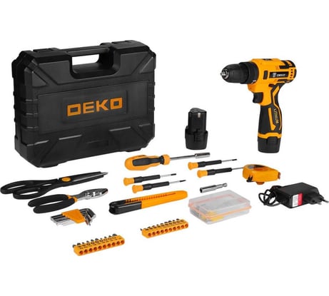Аккумуляторная дрель-шуруповерт DEKO Banger 12V Li-Ion + набор инструмента 93 предмета, 2х1,5 Ач, з/у, 063-4168