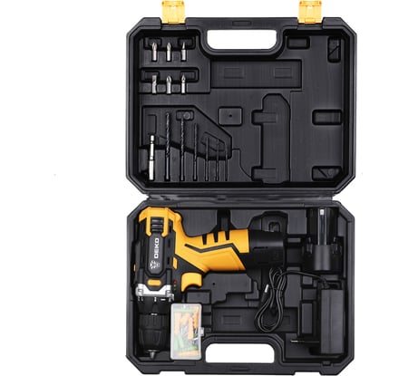 Аккумуляторная дрель DEKO DKCD12FU-Li 063 tools + набор 63 инструментов в кейсе