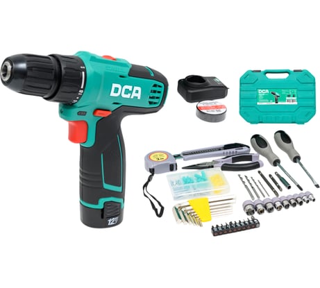 Аккумуляторная дрель-шуруповерт DCA 1 АКБ 2.0 А*ч, в кейсе ADJZ1202 (TYPE TD)