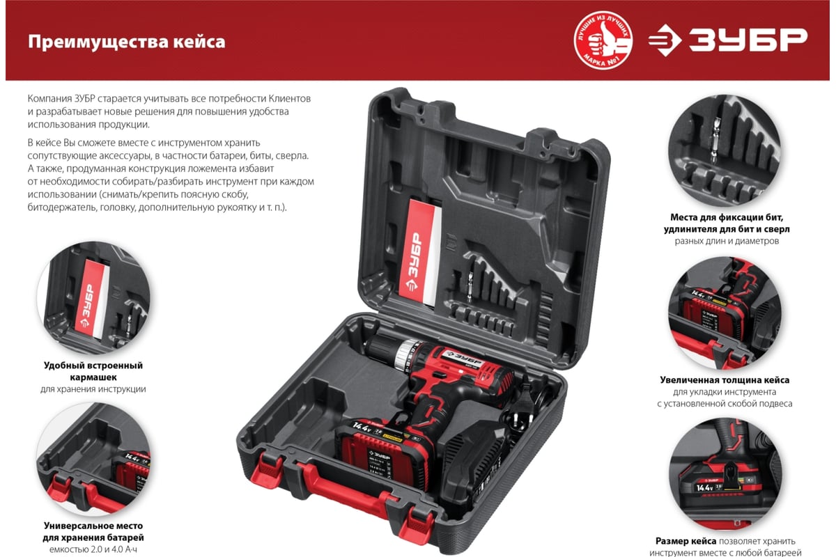 Дрель-шуруповер ЗУБР 14.4 В, 1 АКБ, в кейсе ДШЛ-145-21 - выгодная цена,  отзывы, характеристики, фото - купить в Москве и РФ