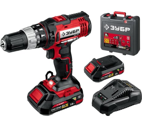 Ударная дрель-шуруповерт ЗУБР 18В, 2 АКБ 2Ач, в кейсе ДШУ-185-22