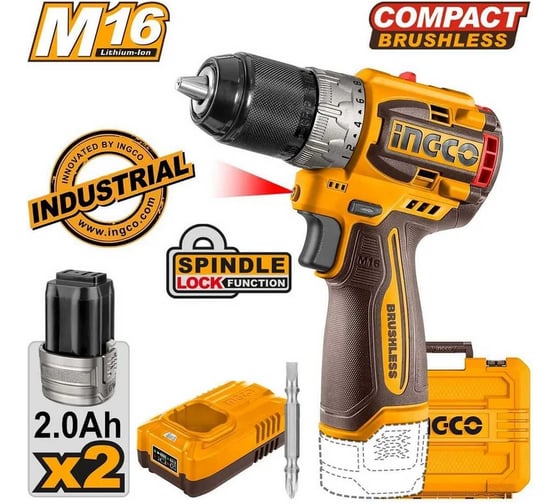 Аккумуляторный бесщеточный шуруповерт INDUSTRIAL 16 В 60 Нм 22+1 INGCO CDLI16682