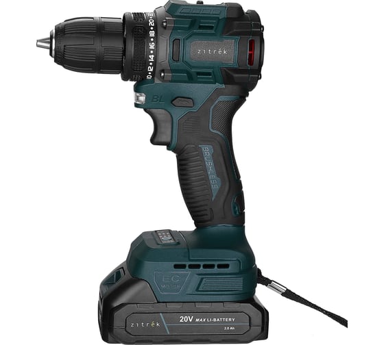 Дрель-шуруповерт аккумуляторная бесщеточная Zitrek Greenpower 20 PRO 20В, 1x2.0Ач 085-1313