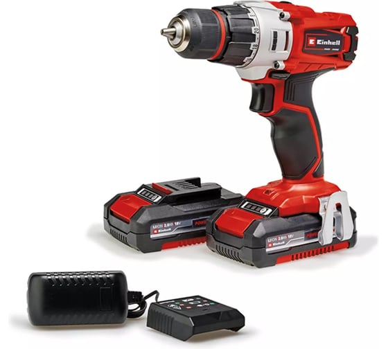 Дрель аккумуляторная Einhell PXC TE-CD 18/2 Li, 18В, 44Нм, патрон 10мм, 2x2.0Ач, ЗУ, кейс 4514231