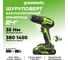 Бесщеточная дрель-шуруповерт GreenWorks GD24DD35, 24В, 29/35 Нм, 1x2Ач,ЗУ, 3704007VUA 2