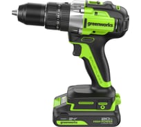 Дрель-шуруповерт ударная GreenWorks GD24DD60, 24V, б/щет, 0-450/0-1700 об/мин, 30/60Нм, 1x2Ач, ЗУ, кор 3704107VUA
