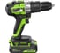 Дрель-шуруповерт ударная GreenWorks GD24DD60, 24V, б/щет, 0-450/0-1700 об/мин, 30/60Нм, 1x2Ач, ЗУ, кор 3704107VUA 3