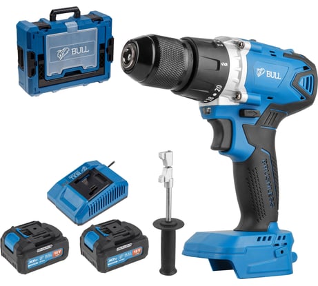 Аккумуляторная дрель-шуруповерт BULL SR 1802 Xcase, XLTpro, бесщеточная, 18 В, 80 Н*м, 2*4 А*ч, БЗП 13 мм 1329863
