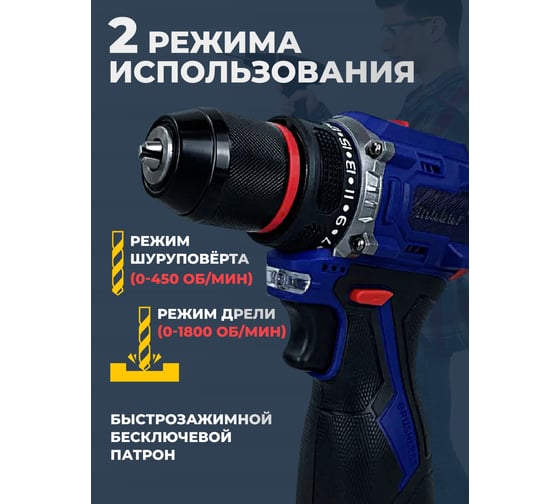Аккумуляторная бесщеточная дрель-шуруповерт MABAR СО СВЕТОДИОДНОЙ ПОДСВЕТКОЙ РАБОЧЕЙ ЗОНЫ, МОДЕЛЬ S16 S16-4