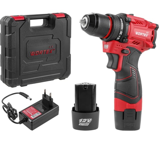 Аккумуляторная бещеточная дрель-шуруповерт WORTEX LX BD 1220 DLi 12В, 30 Нм, 2*1.5 Ач, патрон 10 мм, 1333699