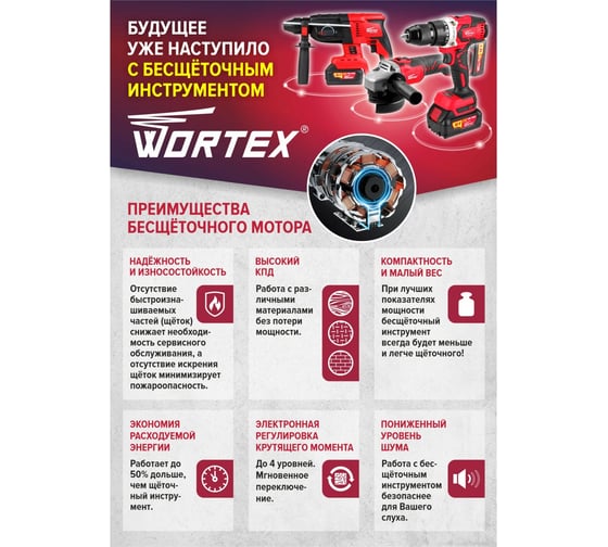 Аккумуляторная дрель-шуруповерт WORTEX BD 2025-1 DLi в чемодане, ALL1 XLT бесщеточная, 18 В, 50 Н*м, 2x2 А*ч, БЗП 13 м 1329838