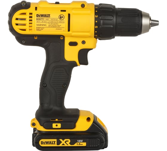 Аккумуляторная дрель-шуруповерт Dewalt 18 В, 1500 об/мин, с 2 АКБ 1.5 Ач и ЗУ, в кейсе, DCD771S2 DCD771S2-QW