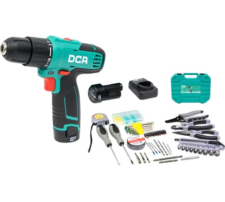 Аккумуляторная дрель-шуруповерт DCA 2 АКБ 2.0 А*ч, в кейсе ADJZ1202i (TYPE TS)