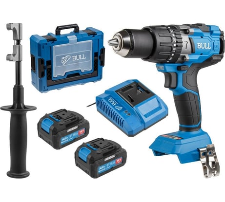 Аккумуляторна дрель-шуруповерт BULL SR 1805 Xcase XLTpro, 2x4 А*ч, бесщеточная 18 В, 120 Н*м, БЗП(мет.) 13 мм 1329882