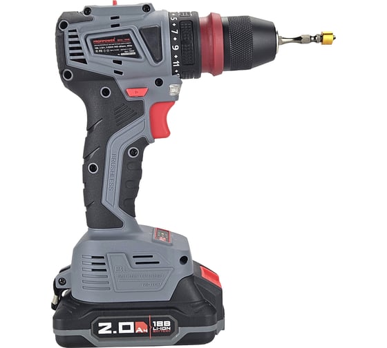Аккумуляторный бесщеточный шуруповерт Profipower MKBL-18BM Li-ion-2шт, 18В, 2.0Ач, съемный патрон, З/У, 0.8-10 мм, кейс T0057