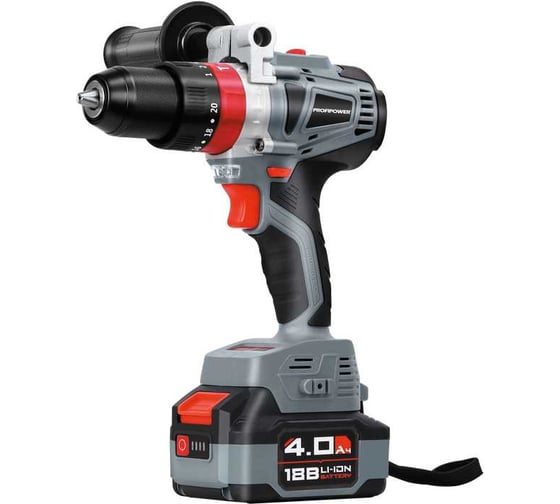 Аккумуляторная дрель бесщеточная ударная Profipower MKDHP-18V (Li-ion-2шт, 4.0Ач, 80Нм, 2 скорости, З/У, кейс) E0087