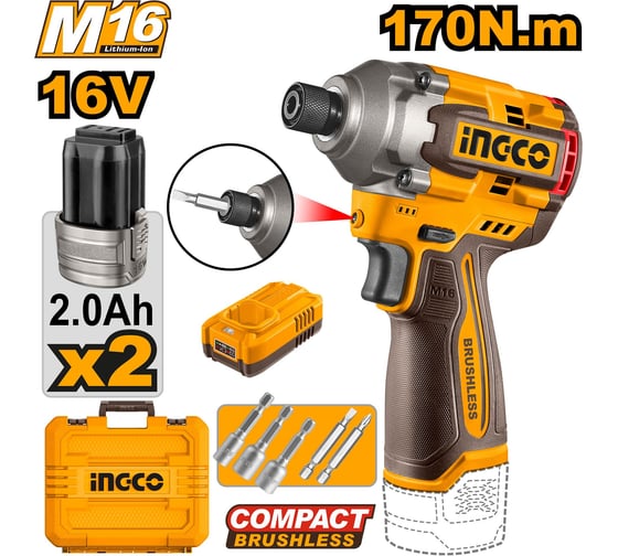 Аккумуляторный ударный шуруповерт INGCO 16В 170 Нм INDUSTRIAL CIRLI16178