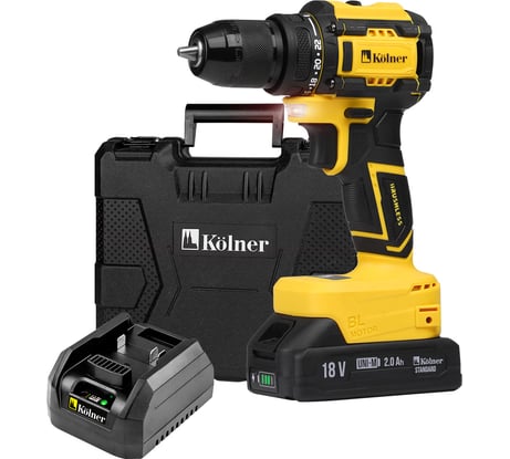 Дрель-шуруповерт Kolner 18 В, Стандарт, 38 Нм, бесщеточный, 10 мм, KDD 18BL-1K (1х2 Ач, ЗУ, кейс), 8020100601