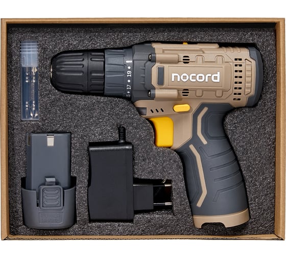 Аккумуляторная дрель-шуруповерт Nocord 12В, 1x1.5 А·ч Li-Ion, в коробке + 2 биты, NCD-12.1.15.B 900194.NCD-12.1.15.B-2