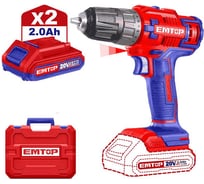 Аккумуляторная дрель-шуруповерт emtop 20 В, 0-400/0-1500 об/мин, 45 Нм, пластиковый патрон ECDL200528