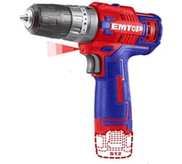 Аккумуляторная ударная дрель-шуруповерт emtop 0-400/0-1500 об/мин, максимальная скорость удара: 22500 об/мин, макс/крут 45 Нм ECIDL12620
