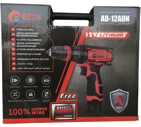 Аккумуляторная дрель-шуруповерт Edon AD-12AUN 16532
