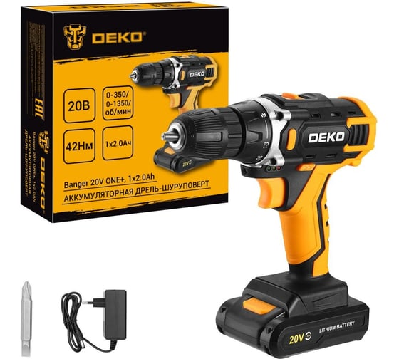 Аккумуляторная дрель-шуруповерт DEKO Banger 20V ONE+, 1x2.0Ач 083-1116 1