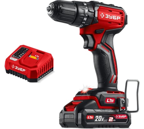 Бесщеточная ударная дрель-шуруповерт ЗУБР 20 В, 45 Н·м, 1 АКБ LMS (2 А·ч), ДБУ-45-21