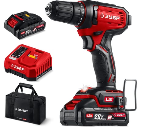 Дрель-шуруповерт ЗУБР 20 В, 40 Н·м, 2 АКБ LMS (2 А·ч), сумка ДШ-40-22