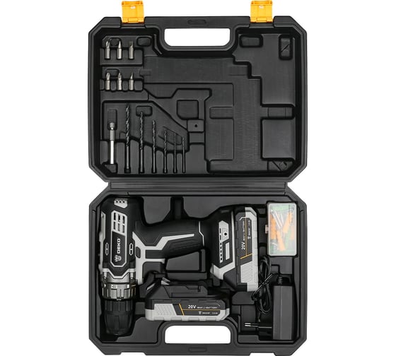 Аккумуляторная дрель-шуруповерт DEKO DKCD20 Black Edition SET 3 в кейсе + набор 63 инструмента, 20В, 2.0Ач 063-4050