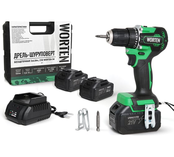 Дрель-шуруповерт бесщеточная WORTEN 2x4.0Ач, 21В IM КА-90000575 1