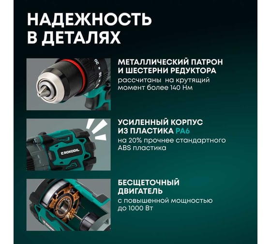 Мощный бесщеточный аккумуляторный шуруповерт для ледобура Rokodil с функцией удара Twist 2 Max, 140 Нм, 20В, 2 АКБ ( 2Ач и 4Ач) 1050057