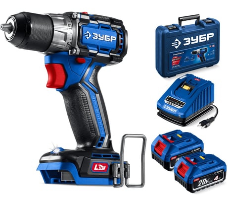 Бесщеточная дрель-шуруповерт ЗУБР Профессионал Компакт 20 В, 50 Н·м, 2 АКБ LMS (4 А·ч), кейс DB-50-42