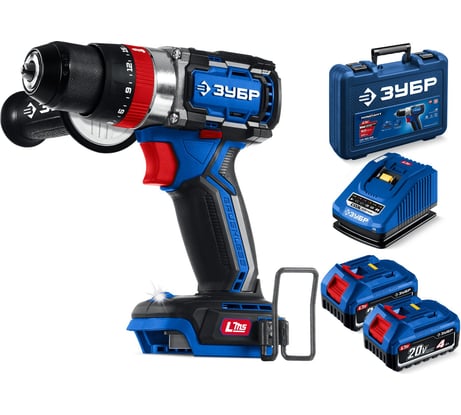Профессионал ЗУБР 20 В, 70 Н·м, 2 АКБ LMS (4 А·ч), бесщеточная ударная дрель-шуруповерт, кейс DBS-70-42