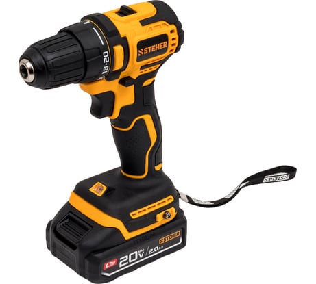 Бесщеточная дрель-шуруповерт STEHER 20 В, 45 Н·м, 1 АКБ LMS (2 А·ч), CB-45-21