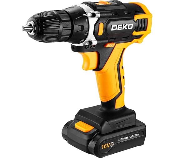 Аккумуляторная дрель-шуруповерт DEKO Sharker 16V в кейсе, 2x2.0Ач 083-1108