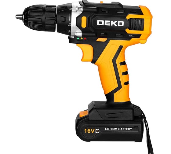 Аккумуляторная дрель-шуруповерт DEKO Sharker 16V в кейсе, 2x2.0Ач 083-1108