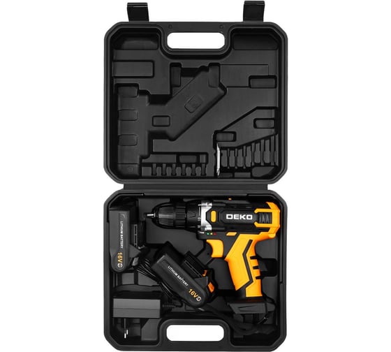 Аккумуляторная дрель-шуруповерт DEKO Sharker 16V в кейсе, 2x2.0Ач 083-1108