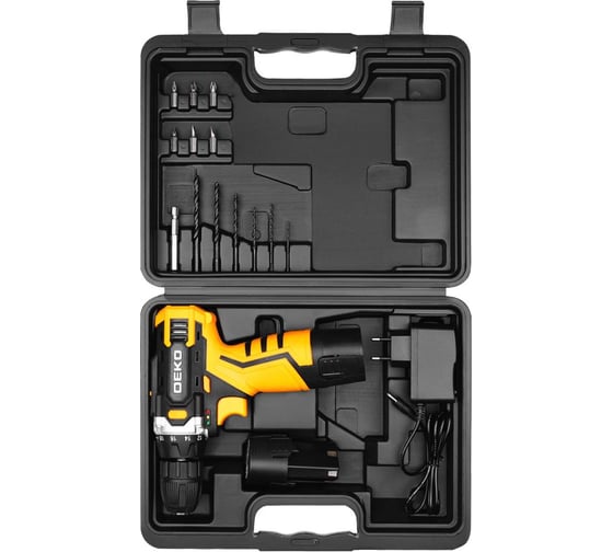 Аккумуляторная дрель-шуруповерт DEKO DKCD12V SET1 в кейсе + оснастка 13 шт, 2_2,0 А·ч 083-1022
