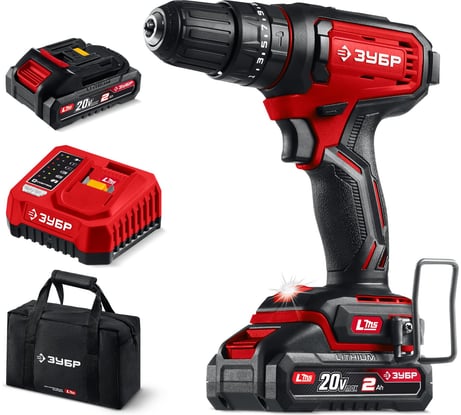 Ударная дрель-шуруповерт ЗУБР 20 В, 40 Н·м, 2 АКБ LMS (2 А·ч), сумка ДШУ-40-22