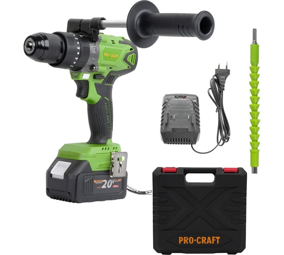 Шуруповерт аккумуляторный PROCRAFT PA18BL 20В 50Нм (2 АКБ 4Ач+ЗУ+Кейс) PA18BL-2B-C