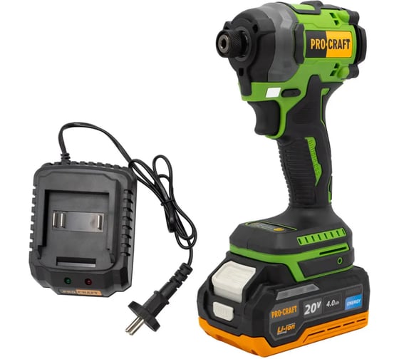 Винтоверт аккумуляторный PROCRAFT PS20 20В 180Нм, 3000 об/мин, 2600 уд/мин, 1/4 HEX (АКБ 2Ач + ЗУ) PS20-1b
