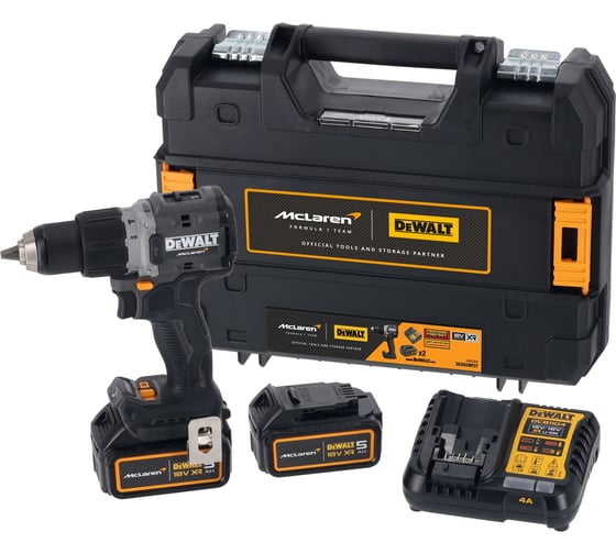 Ударная дрель-шуруповерт Dewalt McLaren Limited Edition DCD85MP2T, 18 В, 2000 об/мин, с 2 АКБ 5 Ач и ЗУ, в кейсе TSTAK DCD85MP2T-QW