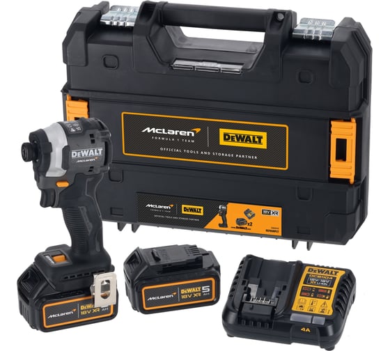 Шуруповерт Dewalt McLaren Limited Edition DCF85MP2T, 18 В, 205 Нм, 3800 уд/мин, с 2 АКБ 5 Ач и ЗУ, в кейсе TSTAK DCF85MP2T-QW